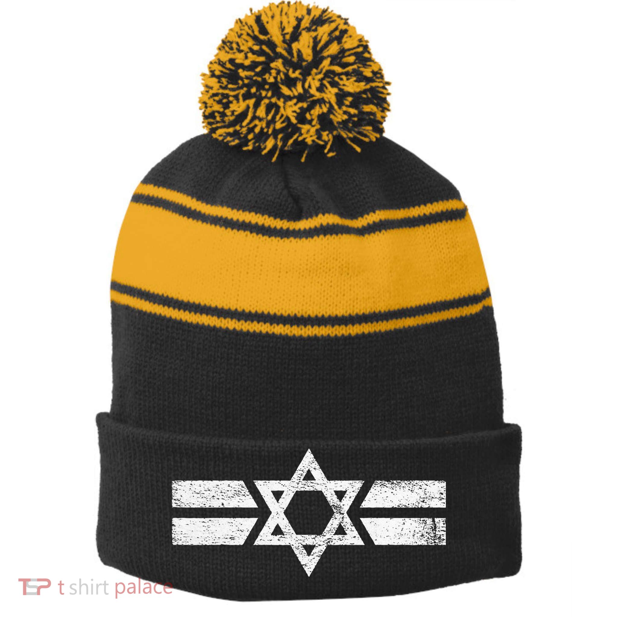 State Of Israel National Flag Of Zion Star Of David Roundel Stripe Pom Pom Beanie