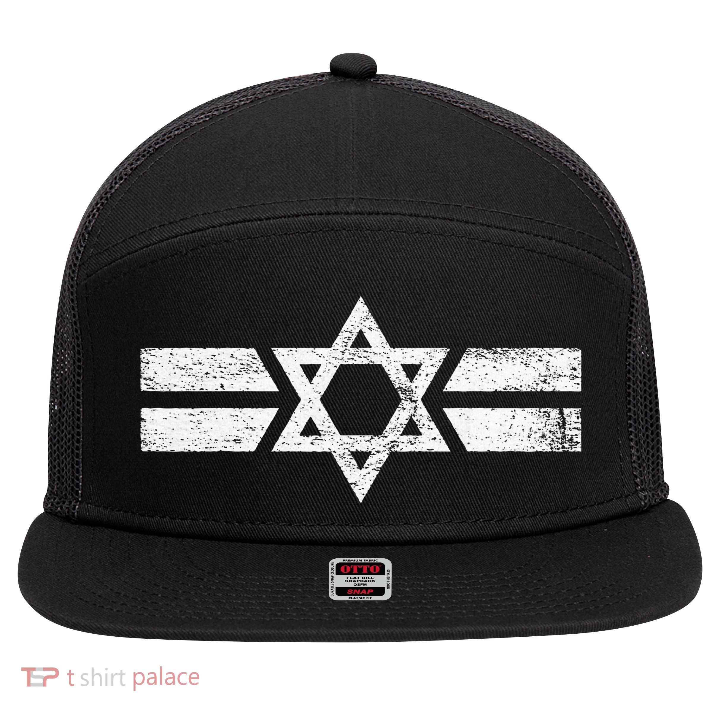 State Of Israel National Flag Of Zion Star Of David Roundel 7 Panel Mesh Trucker Snapback Hat
