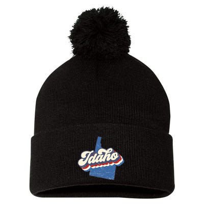 State Of Idaho Retro Logo Pom Pom 12in Knit Beanie
