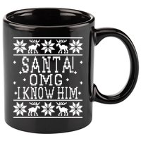 Santa! OMG I Know Him - Elf Movie Quote - Ugly Christmas Sweater Design 11oz C Handle Ceramic Mug