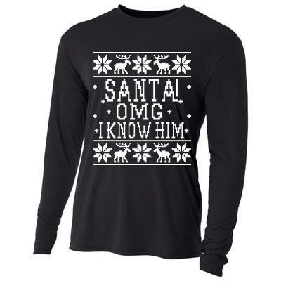 Santa! OMG I Know Him - Elf Movie Quote - Ugly Christmas Sweater Design Cooling Performance Long Sleeve Crew
