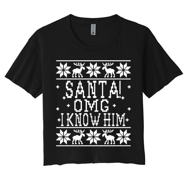 Santa! OMG I Know Him - Elf Movie Quote - Ugly Christmas Sweater Design Crop Top