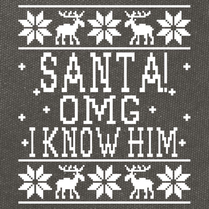 Santa! OMG I Know Him - Elf Movie Quote - Ugly Christmas Sweater Design Cotton Canvas Backpack