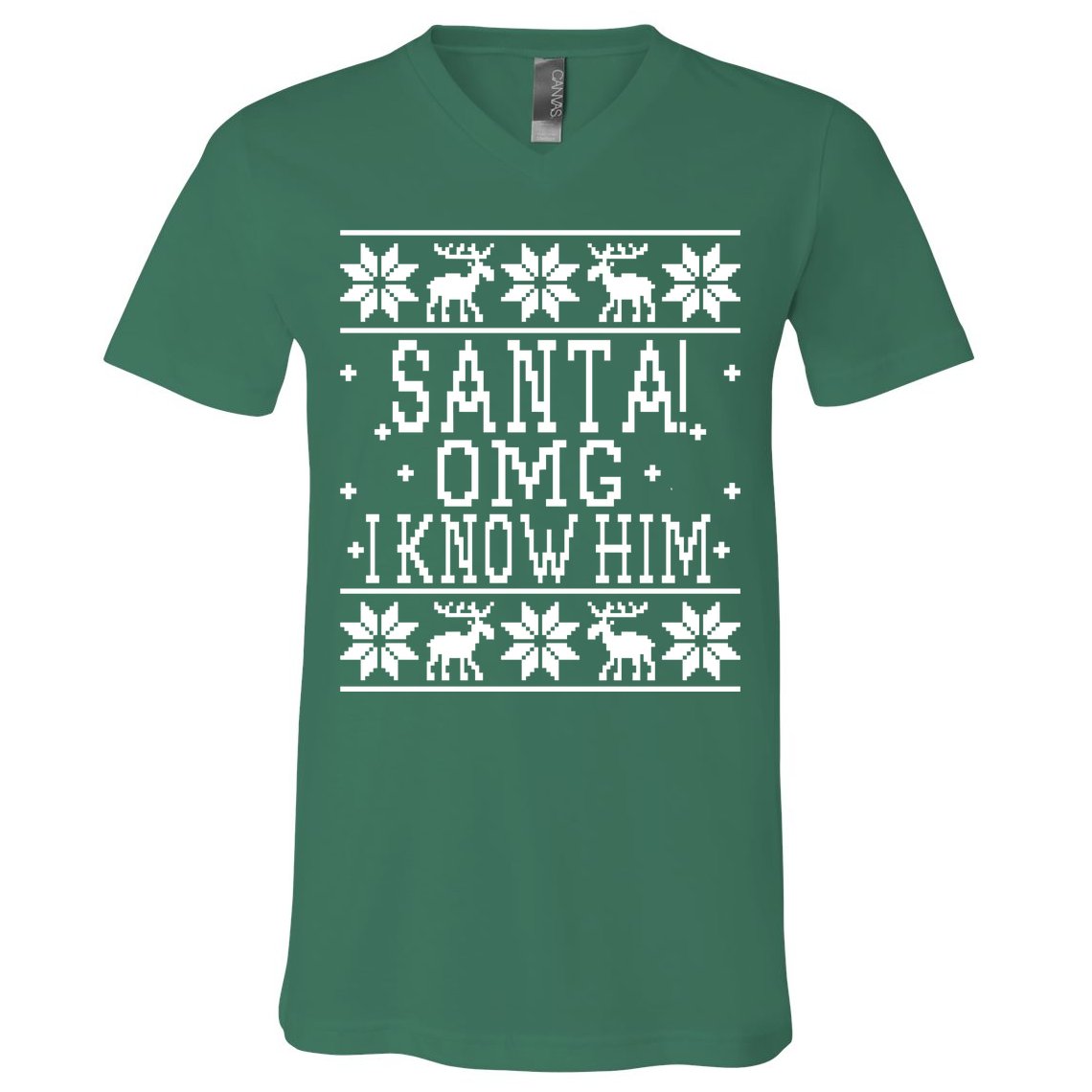 Santa! OMG I Know Him - Elf Movie Quote - Ugly Christmas Sweater Design V-Neck T-Shirt