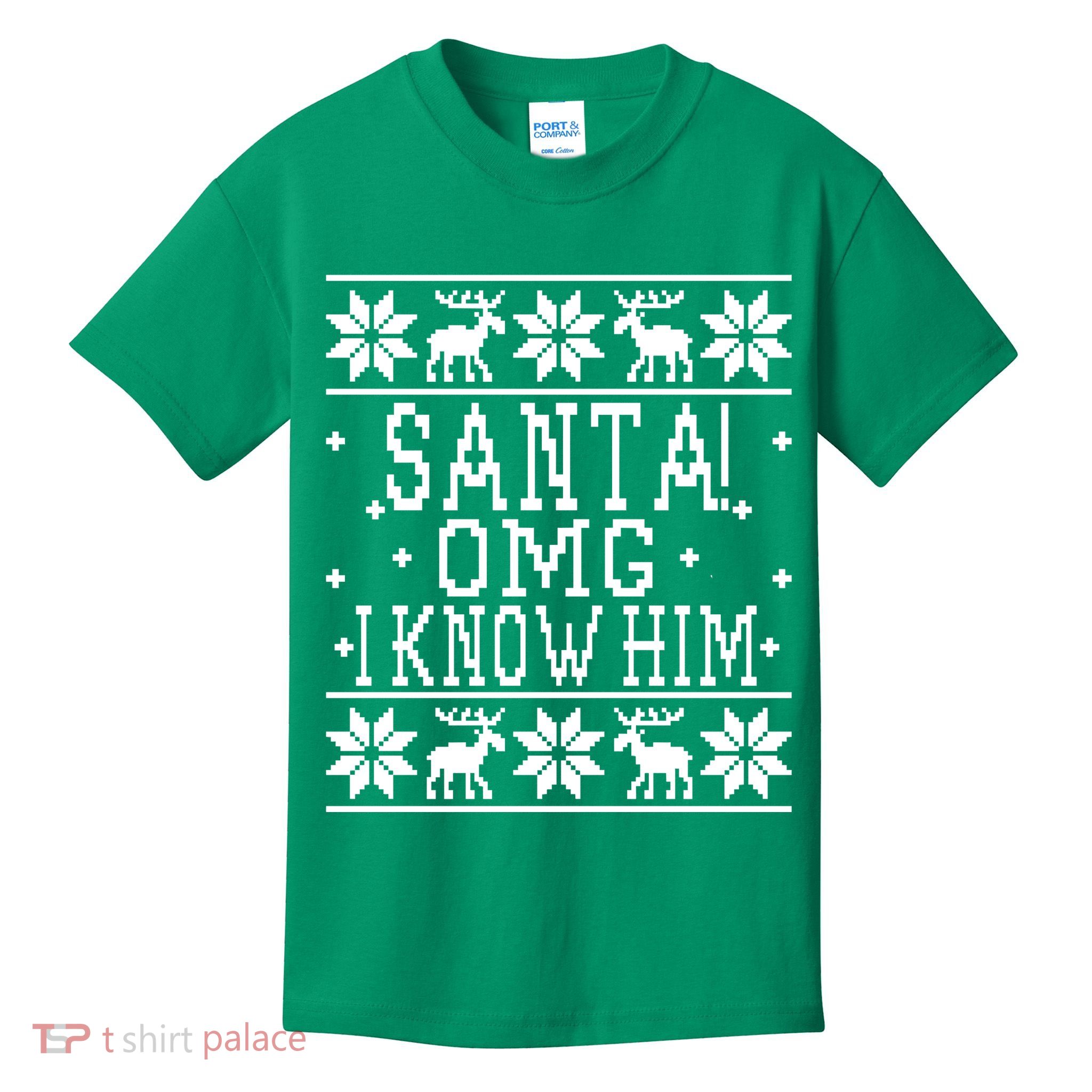 Santa! OMG I Know Him - Elf Movie Quote - Ugly Christmas Sweater Design Kids T-Shirt