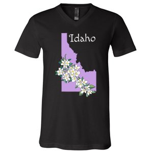 State Of Idaho Syringa Flower V-Neck T-Shirt