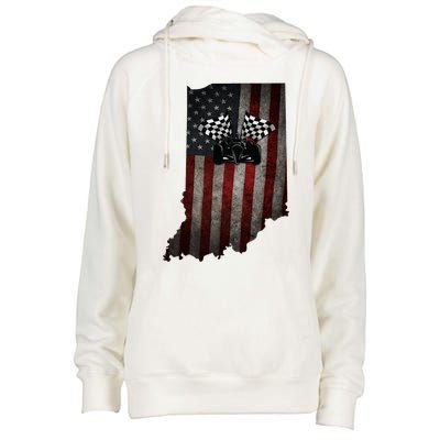 State Of Indiana Racecar Vintage Distressed Look Womens Funnel Neck Pullover Hood