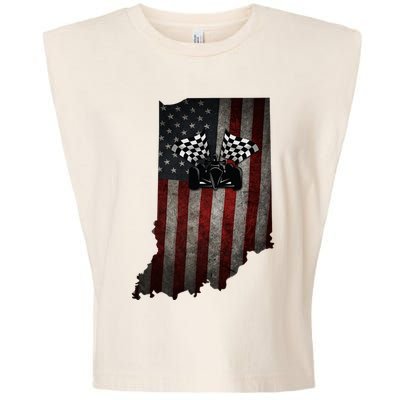 State Of Indiana Racecar Vintage Distressed Look Garment-Dyed Women's Muscle Tee