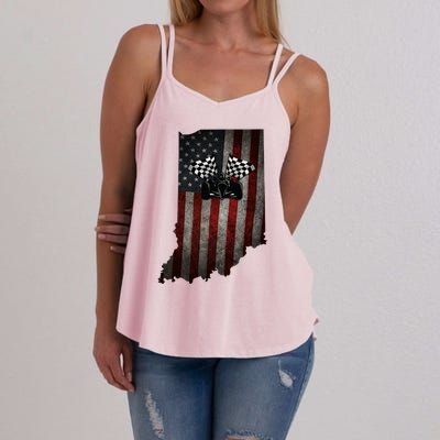 State Of Indiana Racecar Vintage Distressed Look Women's Strappy Tank