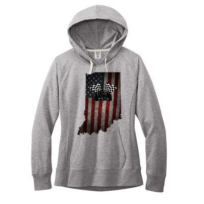 State Of Indiana Racecar Vintage Distressed Look Women's Fleece Hoodie