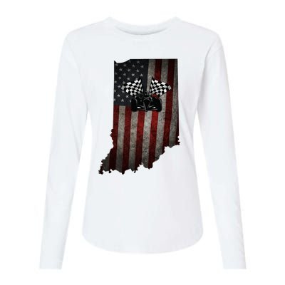 State Of Indiana Racecar Vintage Distressed Look Womens Cotton Relaxed Long Sleeve T-Shirt