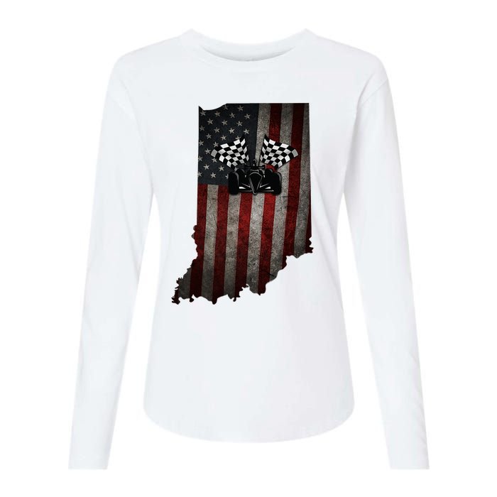 State Of Indiana Racecar Vintage Distressed Look Womens Cotton Relaxed Long Sleeve T-Shirt