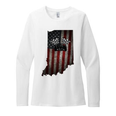 State Of Indiana Racecar Vintage Distressed Look Womens CVC Long Sleeve Shirt