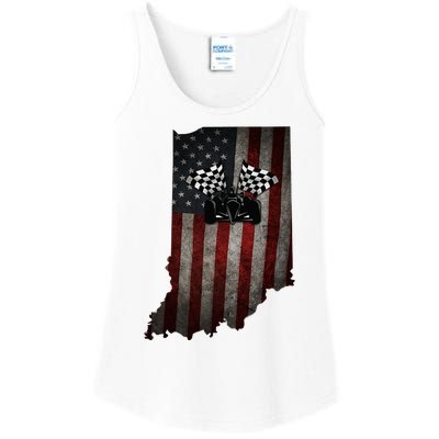 State Of Indiana Racecar Vintage Distressed Look Ladies Essential Tank