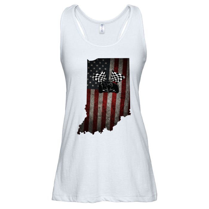 State Of Indiana Racecar Vintage Distressed Look Ladies Essential Flowy Tank