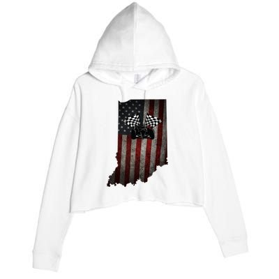 State Of Indiana Racecar Vintage Distressed Look Crop Fleece Hoodie