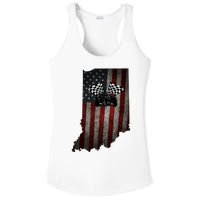 State Of Indiana Racecar Vintage Distressed Look Ladies PosiCharge Competitor Racerback Tank