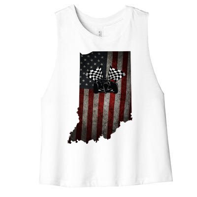 State Of Indiana Racecar Vintage Distressed Look Women's Racerback Cropped Tank