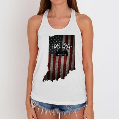 State Of Indiana Racecar Vintage Distressed Look Women's Knotted Racerback Tank