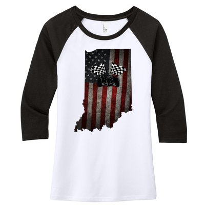 State Of Indiana Racecar Vintage Distressed Look Women's Tri-Blend 3/4-Sleeve Raglan Shirt