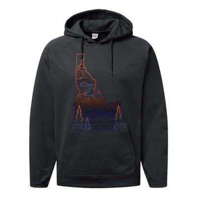 State Of Idaho Mountains Lakes And Trees Performance Fleece Hoodie