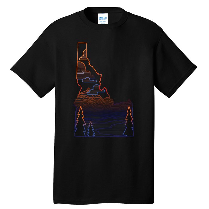 State Of Idaho Mountains Lakes And Trees Tall T-Shirt