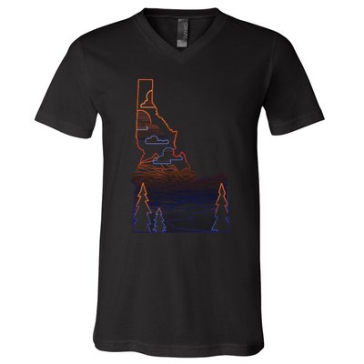 State Of Idaho Mountains Lakes And Trees V-Neck T-Shirt