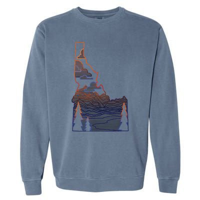 State Of Idaho Mountains Lakes And Trees Garment-Dyed Sweatshirt