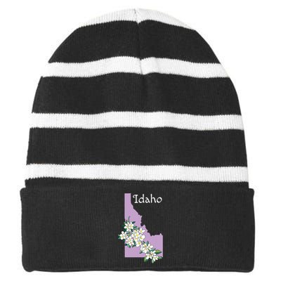 State Of Idaho Syringa Flower Striped Beanie with Solid Band