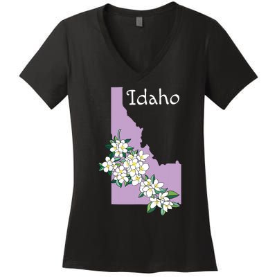 State Of Idaho Syringa Flower Women's V-Neck T-Shirt