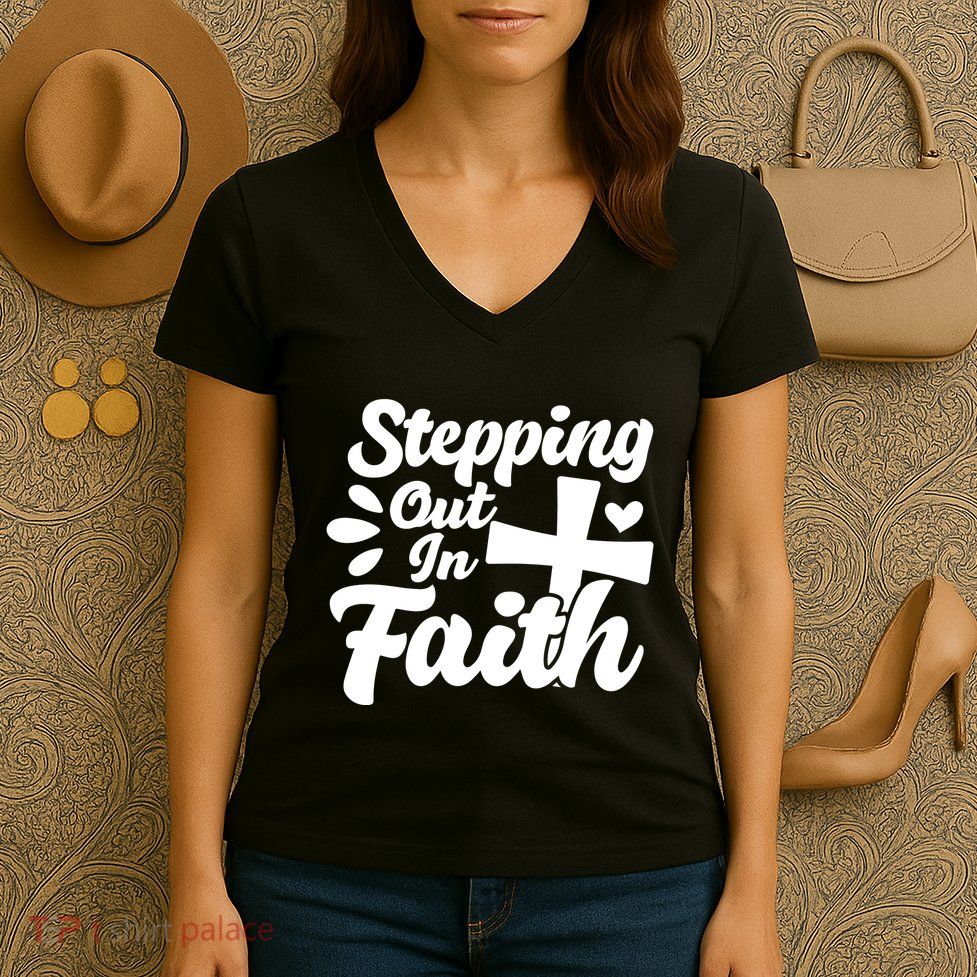 Strpping Out In Faith Women's V-Neck T-Shirt