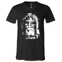 Sketch Of Jesus Face Portrait V-Neck T-Shirt