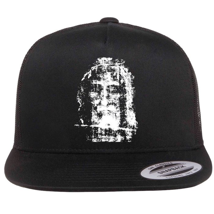 Sketch Of Jesus Face Portrait Flat Bill Trucker Hat