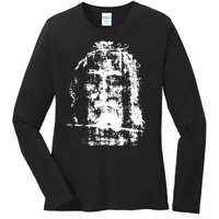 Sketch Of Jesus Face Portrait Ladies Long Sleeve Shirt