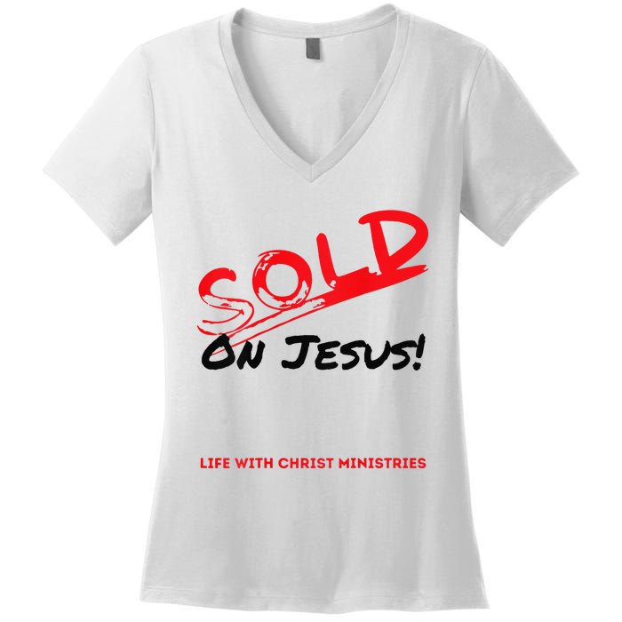 Sold On Jesus Cross Women's V-Neck T-Shirt