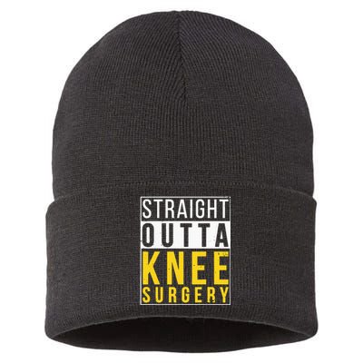 Straight Outta Knee Surgery Funny Recovery Get Well Gifts Sustainable Knit Beanie