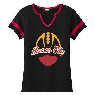 Silhouette Of Kansas City KC Football Fan Ladies Halftime Notch Neck Tee