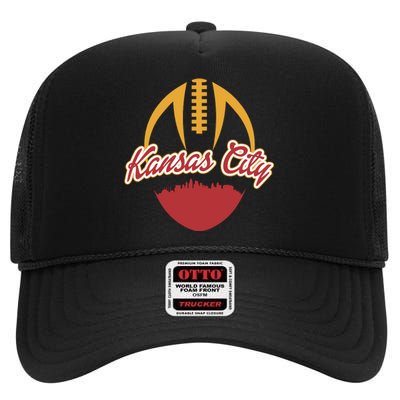 Silhouette Of Kansas City KC Football Fan High Crown Mesh Back Trucker Hat