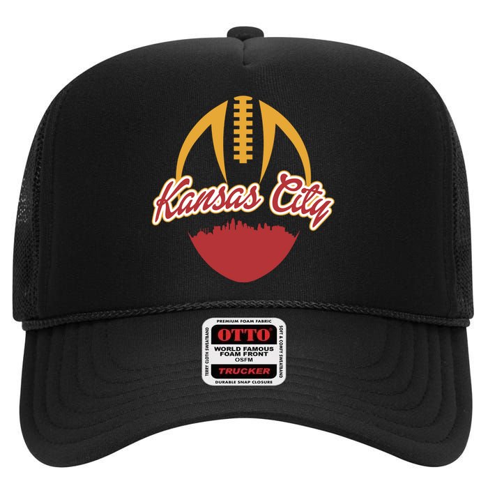 Silhouette Of Kansas City KC Football Fan High Crown Mesh Back Trucker Hat