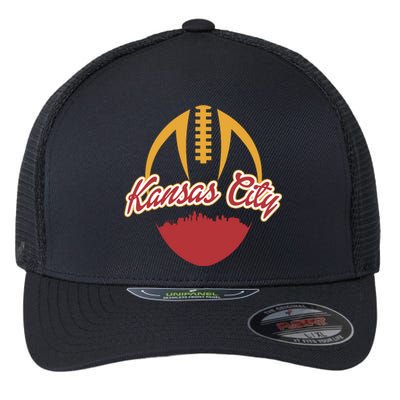 Silhouette Of Kansas City KC Football Fan Flexfit Unipanel Trucker Cap