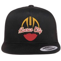 Silhouette Of Kansas City KC Football Fan Flat Bill Trucker Hat