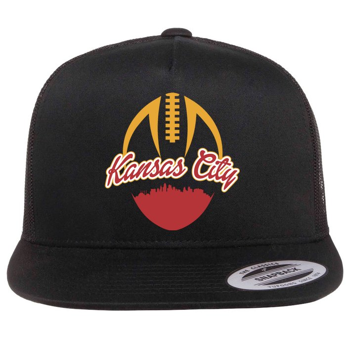 Silhouette Of Kansas City KC Football Fan Flat Bill Trucker Hat