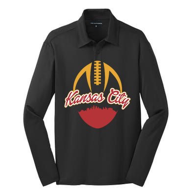 Silhouette Of Kansas City KC Football Fan Silk Touch Performance Long Sleeve Polo