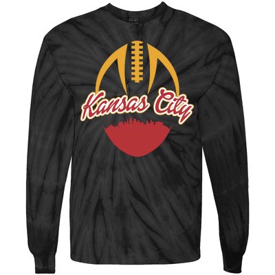 Silhouette Of Kansas City KC Football Fan Tie-Dye Long Sleeve Shirt