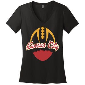 Silhouette Of Kansas City KC Football Fan Women's V-Neck T-Shirt