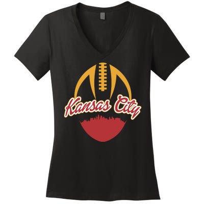 Silhouette Of Kansas City KC Football Fan Women's V-Neck T-Shirt