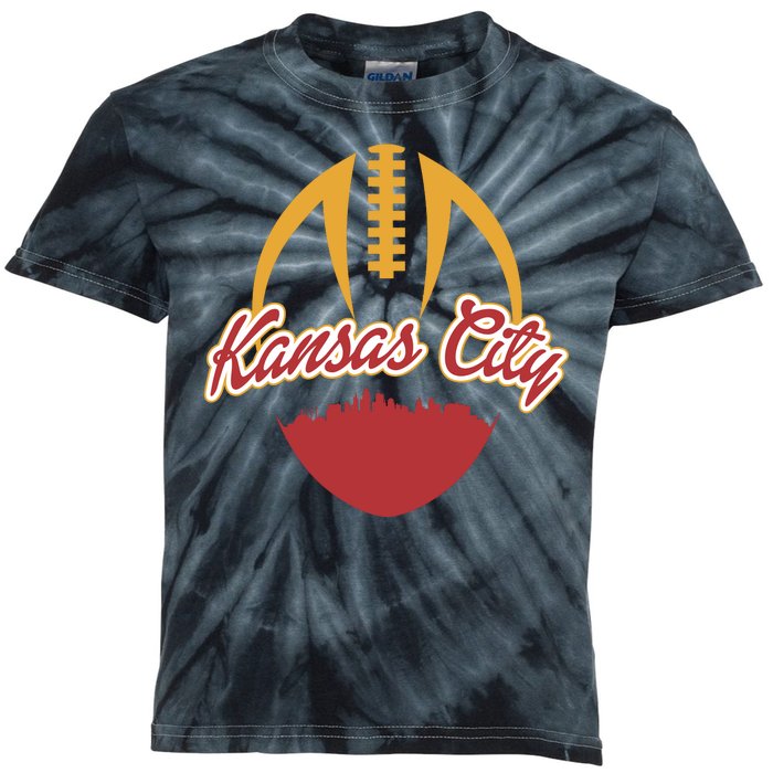 Silhouette Of Kansas City KC Football Fan Kids Tie-Dye T-Shirt