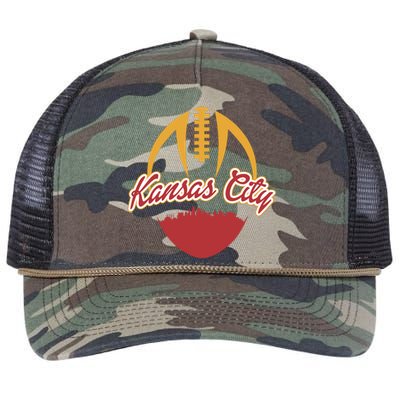 Silhouette Of Kansas City KC Football Fan Retro Rope Trucker Hat Cap