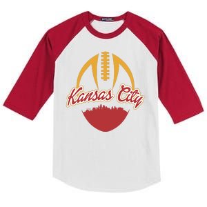 Silhouette Of Kansas City KC Football Fan Kids Colorblock Raglan Jersey