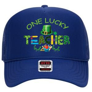 Shamrock One Lucky Teacher St Patrick's Day School Great Gift High Crown Mesh Back Trucker Hat